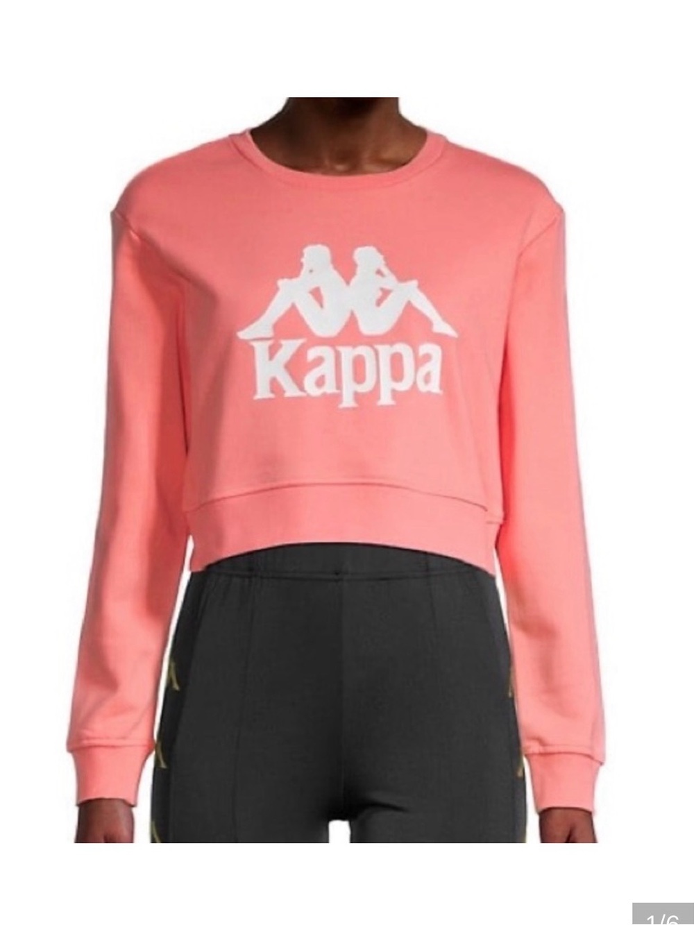Kappa Cropped Logo Sweatshirt in Coral Pink and White